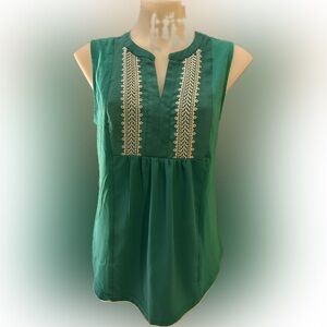 Skies Are Blue Teal Embroidered Blouse Medium